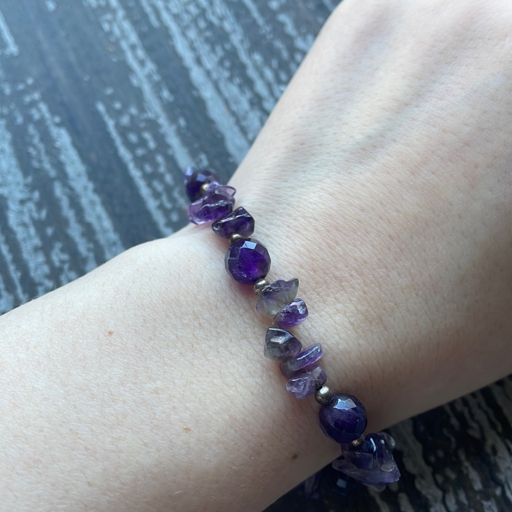 Bead and Purple Amethyst Stretch Bracelet